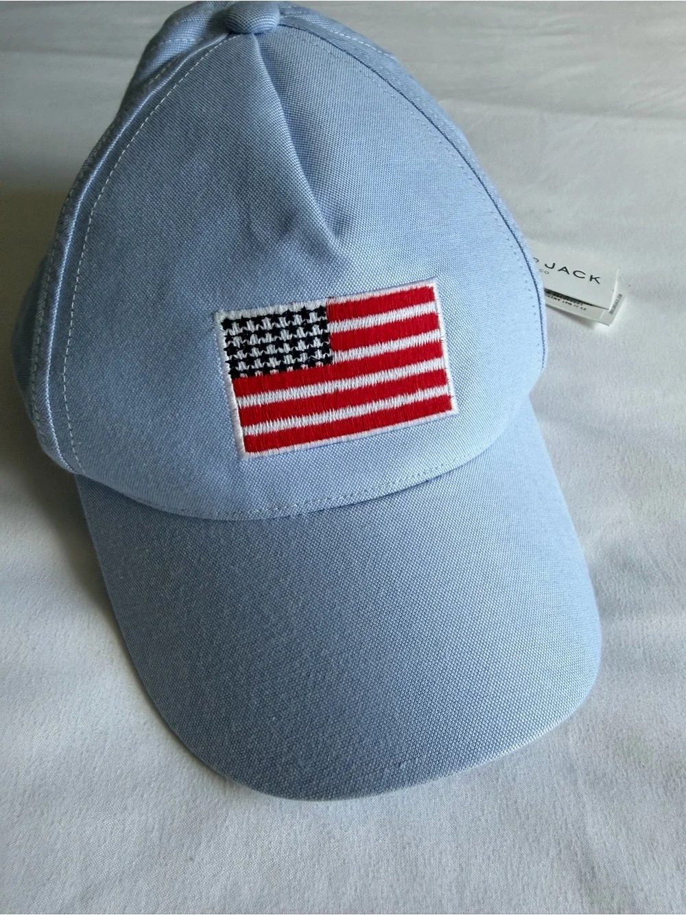 NWT Janie and Jack American Flag Embroidery Light Blue Oxford Baseball Cap